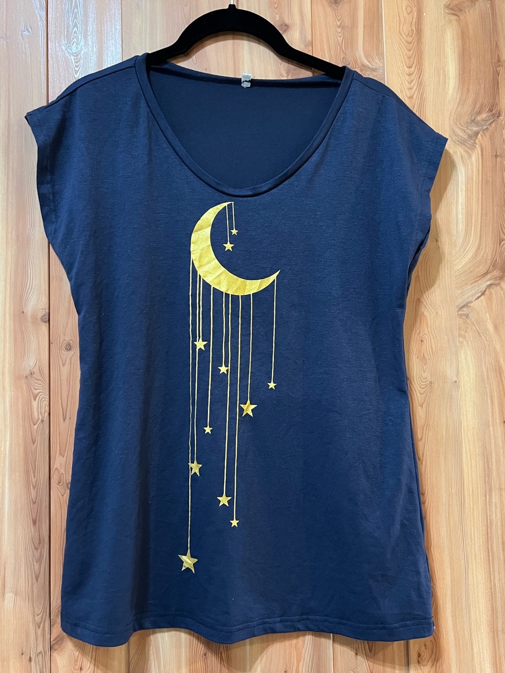 Navy Tee with Gold Moon & Stars Graphic
